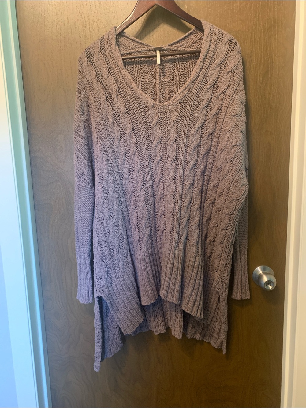 Free People Cable-Knit V-Neck Sweater